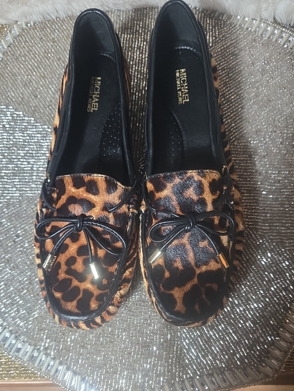 Michael Kors Leopard-Print Calf Hair Bow Loafers Moccasins - Brown/Black